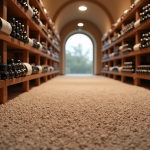 Cave à vin spacieuse avec gravier décoratif au sol