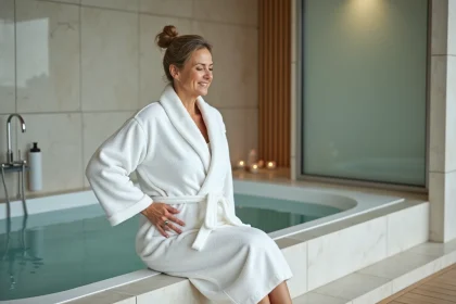 Femme détendue dans un bain à remous moderne