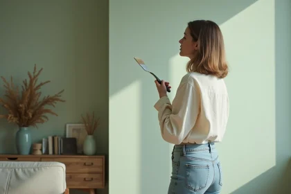 Femme choisissant une couleur de peinture pour son salon
