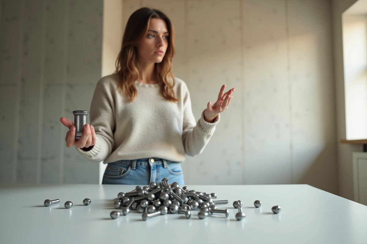 Jeune femme montre des ancres murales inadéquates sur une table