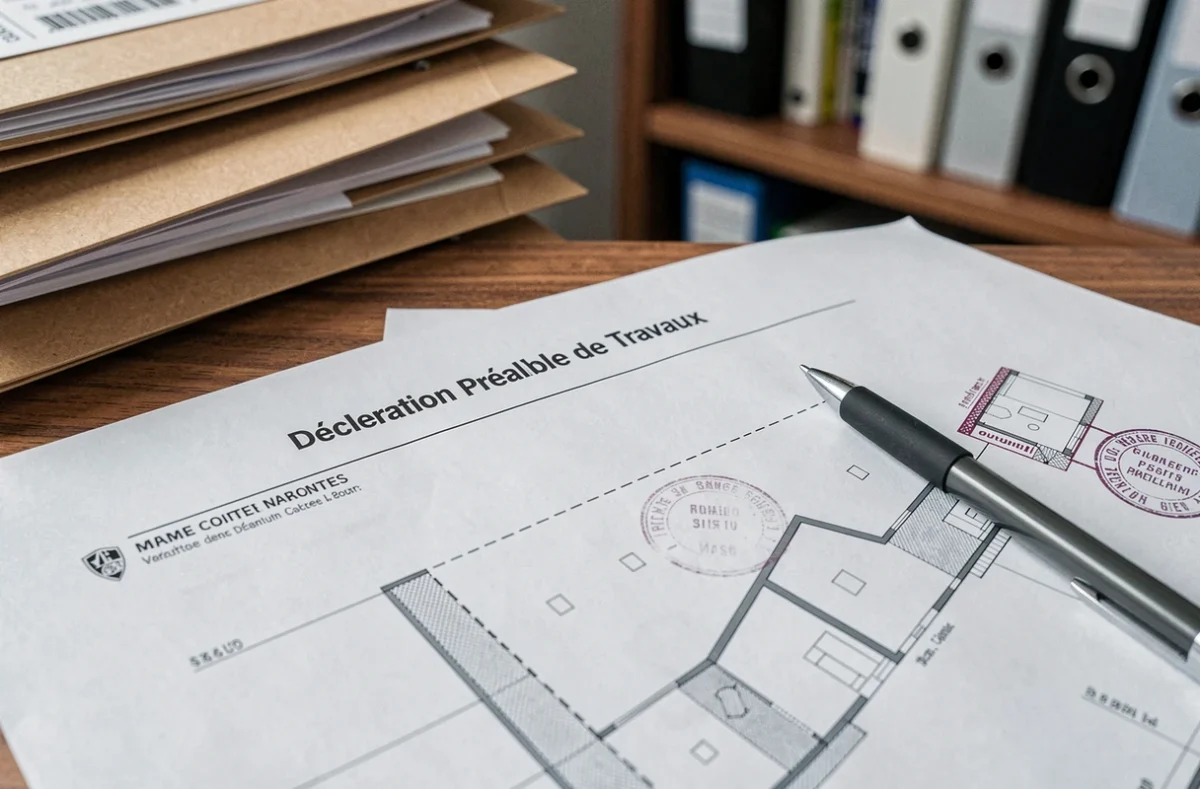 Document officiel de déclaration préalable de travaux pour une clôture avec plan de masse sur un bureau