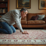 Homme d'âge moyen touchant un tapis à motifs numériques