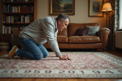Homme d'âge moyen touchant un tapis à motifs numériques