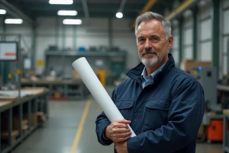 Ingénieur homme en veste de travail dans une usine industrielle