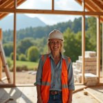 Femme inspectant une maison écologique en construction