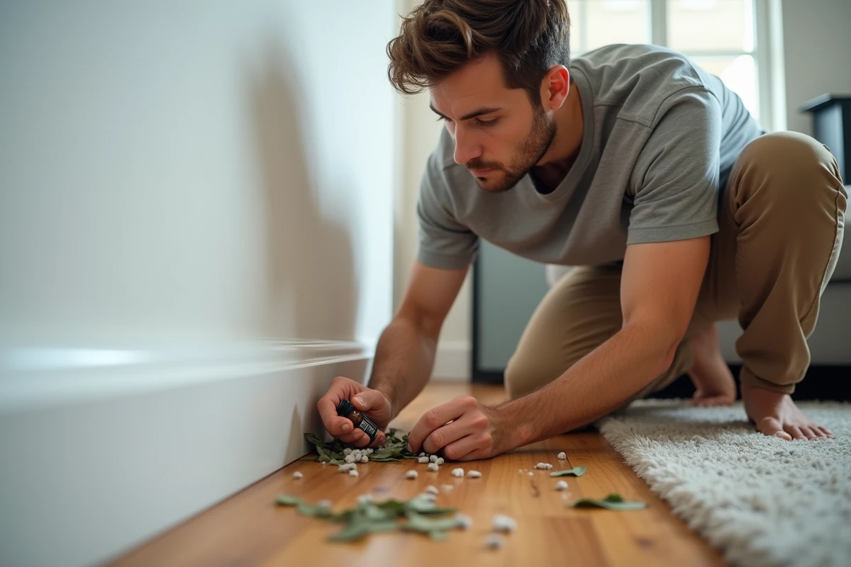 Jeune homme plaçant des feuilles de laurier pour repousser les maggots