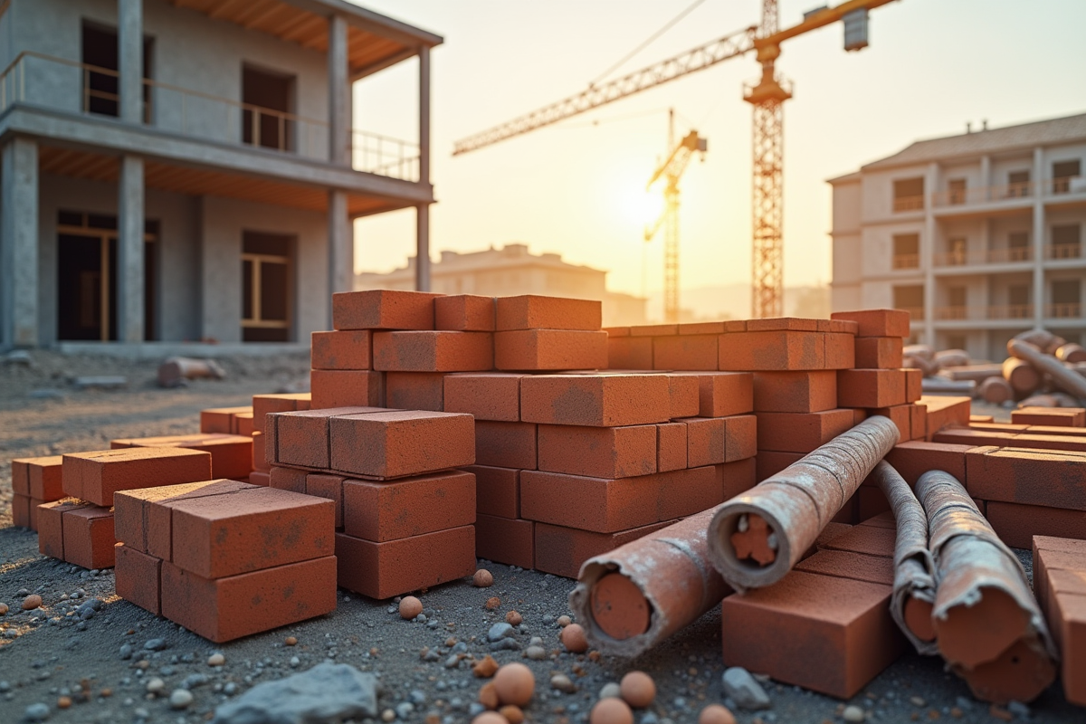 Matériaux de construction haute gamme sur un chantier ensoleille