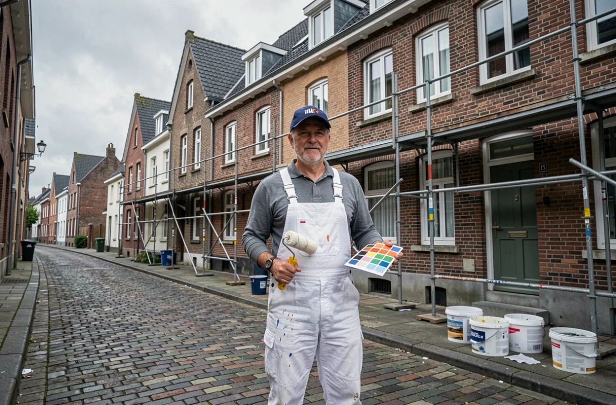 Peintre en bâtiment professionnel devant une façade rénovée dans les Hauts-de-France