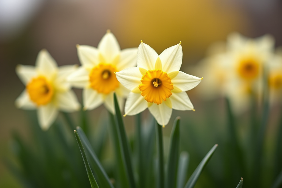 Fleurs de narcisse en floraison dans un jardin printanier