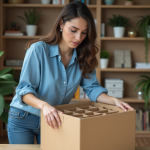 Jeune femme arrangeant des séparateurs dans une boîte de rangement
