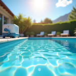 Piscine extérieure moderne avec filtre automatique et plantes vertes