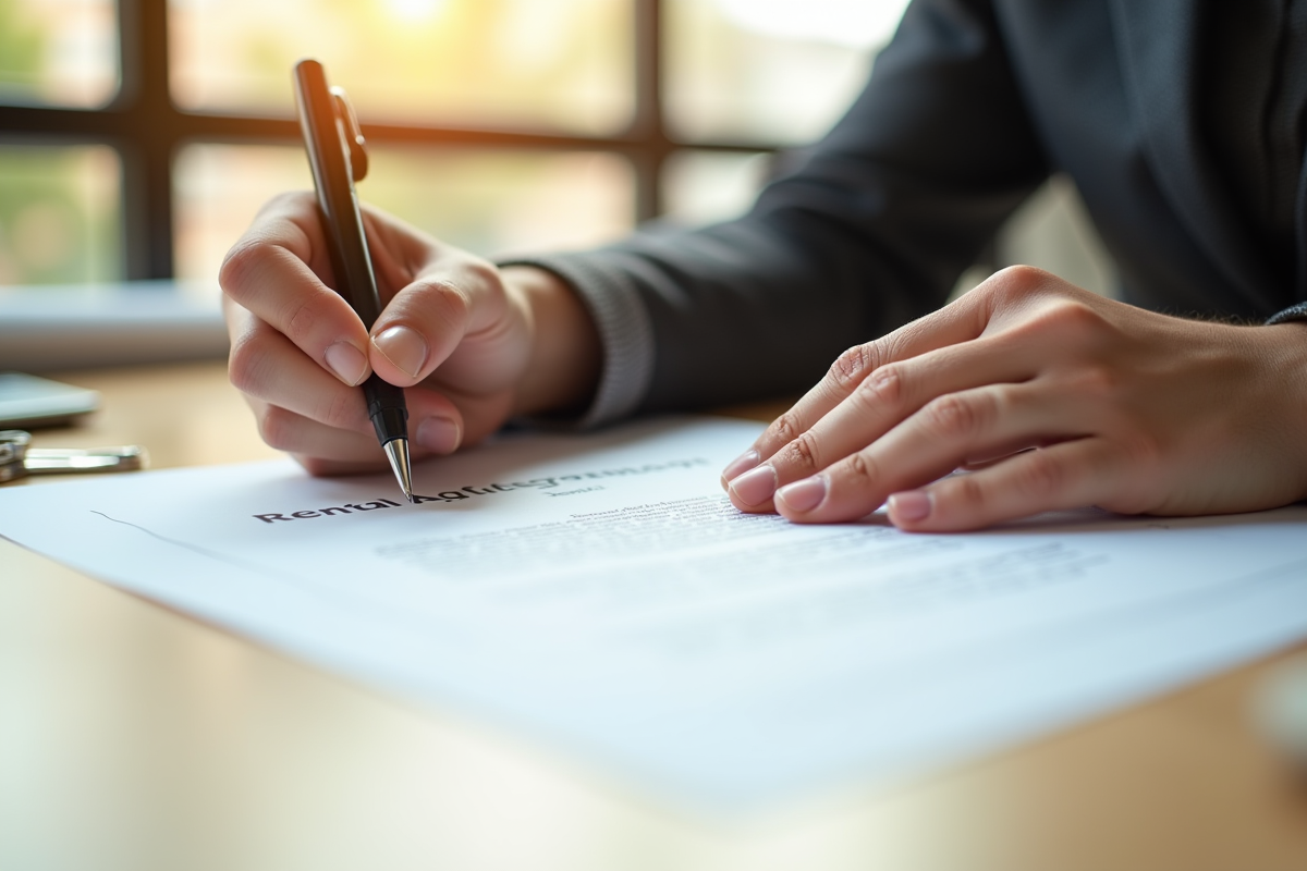 Main signant un contrat de location avec clés et stylo