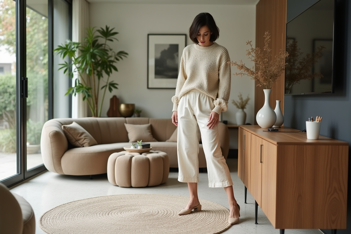 Femme moderne dans un salon urbain élégant